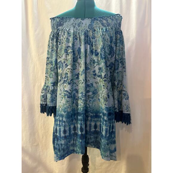 OneWorld Smocked Floral Tunic Top – Size L - Picture 7 of 8